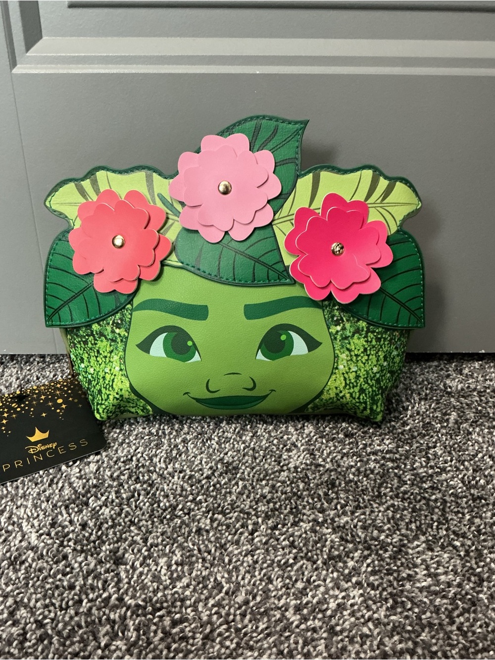 Disney Moana Green Floral Character Cosmetic Bag with Pink Flowers